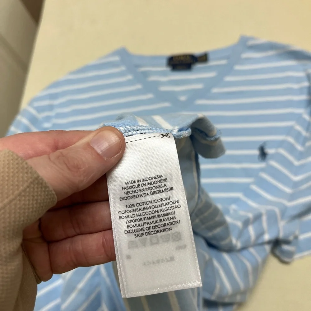 Polo Ralph Lauren men’s XL blue & white striped cotton v-neck tee